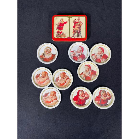 Vintage Coca Cola Santa Tin Coasters and Playing Cards in a Tin Box - Picture 2 of 7